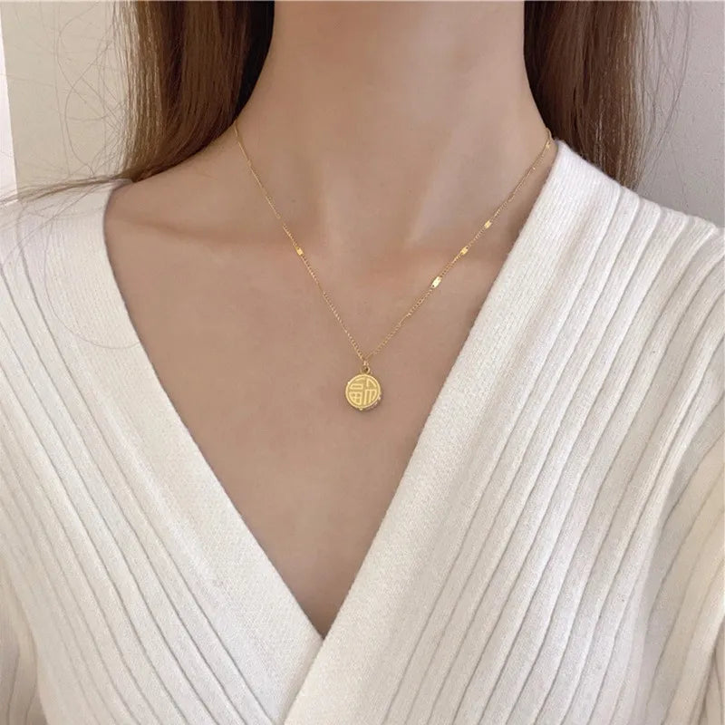 Wholesale Jewelry Simple Style Classic Style Shiny Geometric Round 304 Stainless Steel Artificial Rhinestones 18K Gold Plated Plating Pendant Necklace