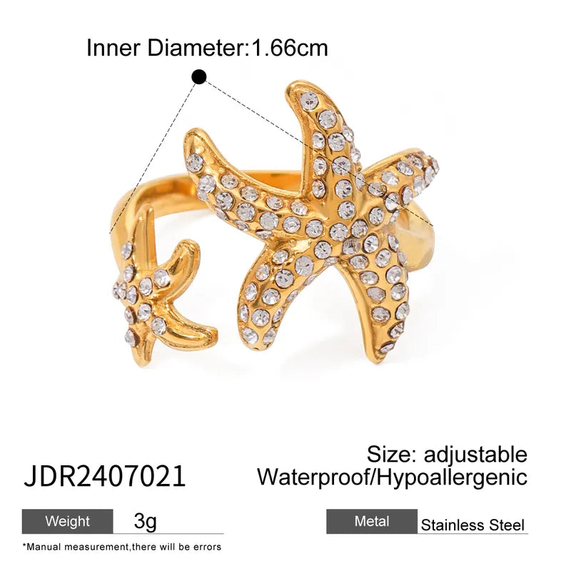 Wholesale Jewelry Simple Style Classic Style Starfish 304 Stainless Steel Open Rings