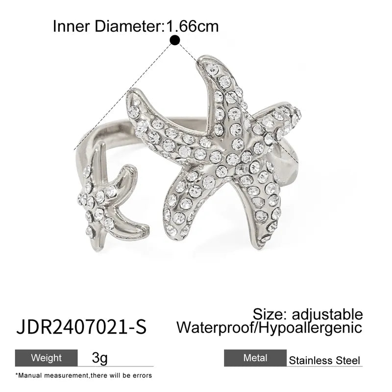 Wholesale Jewelry Simple Style Classic Style Starfish 304 Stainless Steel Open Rings