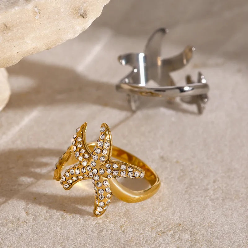 Wholesale Jewelry Simple Style Classic Style Starfish 304 Stainless Steel Open Rings