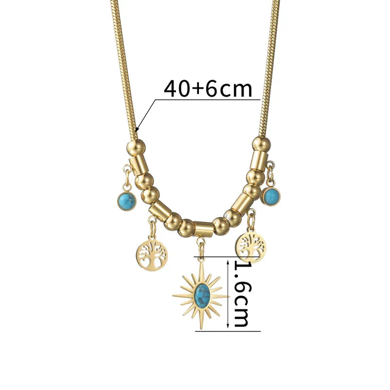 Wholesale Jewelry Simple Style Classic Style Sun 304 Stainless Steel Turquoise Inlay Pendant Necklace