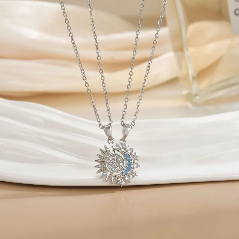 Wholesale Jewelry Simple Style Classic Style Sun Moon Titanium Steel Pendant Necklace O-shaped Chain