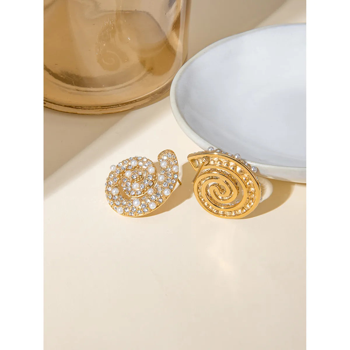 Wholesale Jewelry Simple Style Classic Style Thread 316 Stainless Steel Rhinestones Pearl 18K Gold Plated Plating Inlay Earrings