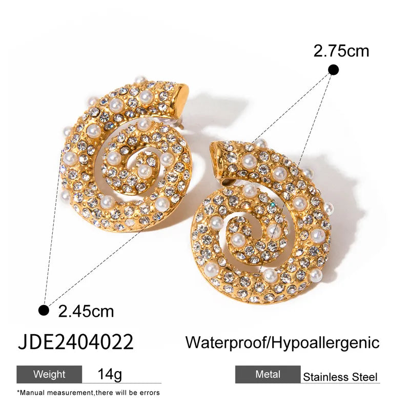 Wholesale Jewelry Simple Style Classic Style Thread 316 Stainless Steel Rhinestones Pearl 18K Gold Plated Plating Inlay Earrings