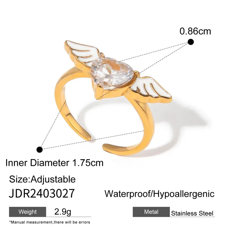 Wholesale Jewelry Simple Style Classic Style Wings 316 Stainless Steel Zircon Inlay Rings