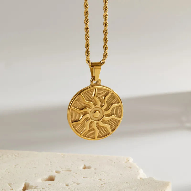 Wholesale Jewelry Simple Style Commute Geometric Sun 304 Stainless Steel Pendant Necklace