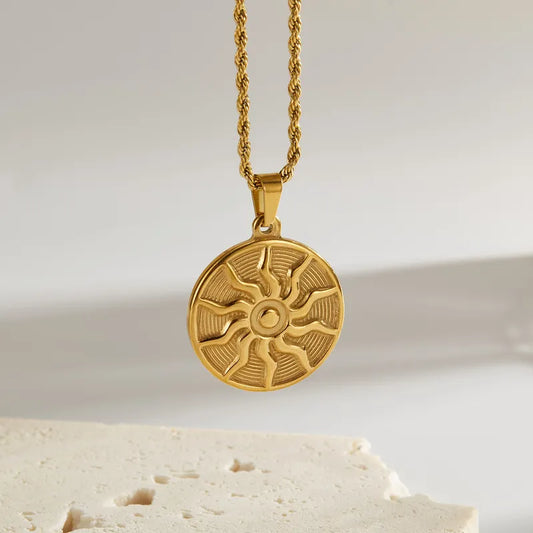 Wholesale Jewelry Simple Style Commute Geometric Sun 304 Stainless Steel Pendant Necklace