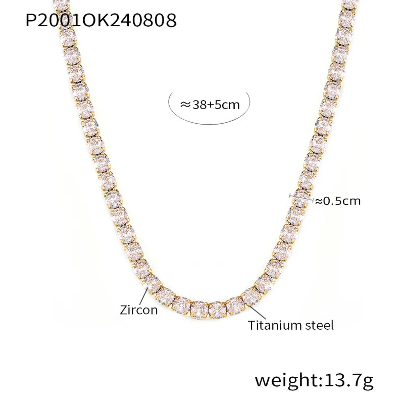 Wholesale Jewelry Simple Style Commute Geometric Titanium Steel Zircon 18K Gold Plated Inlay Necklace