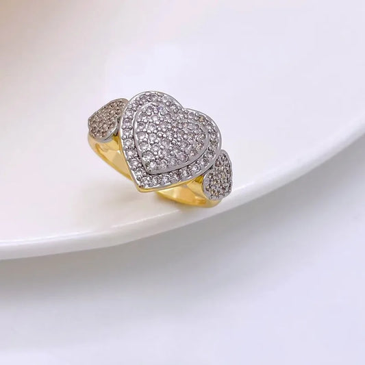 Wholesale Jewelry Simple Style Commute Heart Shape Copper Zircon 18K Gold Plated Open Rings