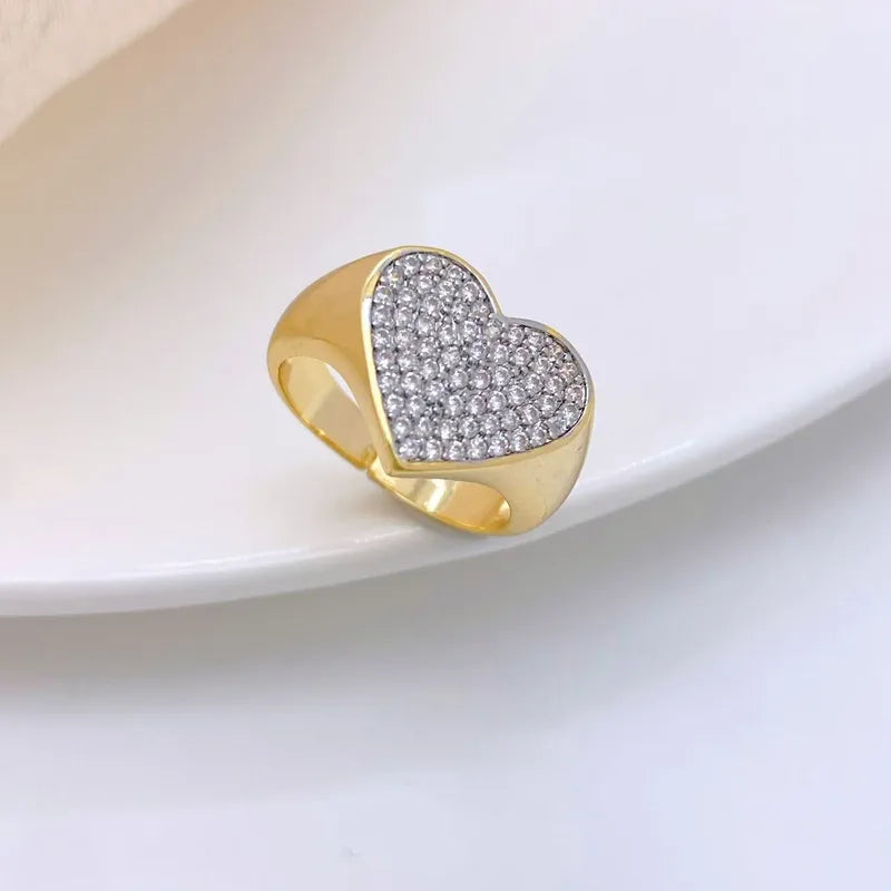 Wholesale Jewelry Simple Style Commute Heart Shape Copper Zircon 18K Gold Plated Open Rings