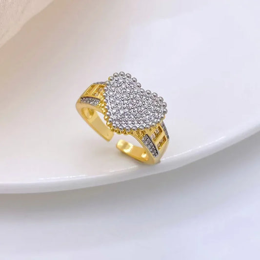 Wholesale Jewelry Simple Style Commute Heart Shape Copper Zircon 18K Gold Plated Open Rings