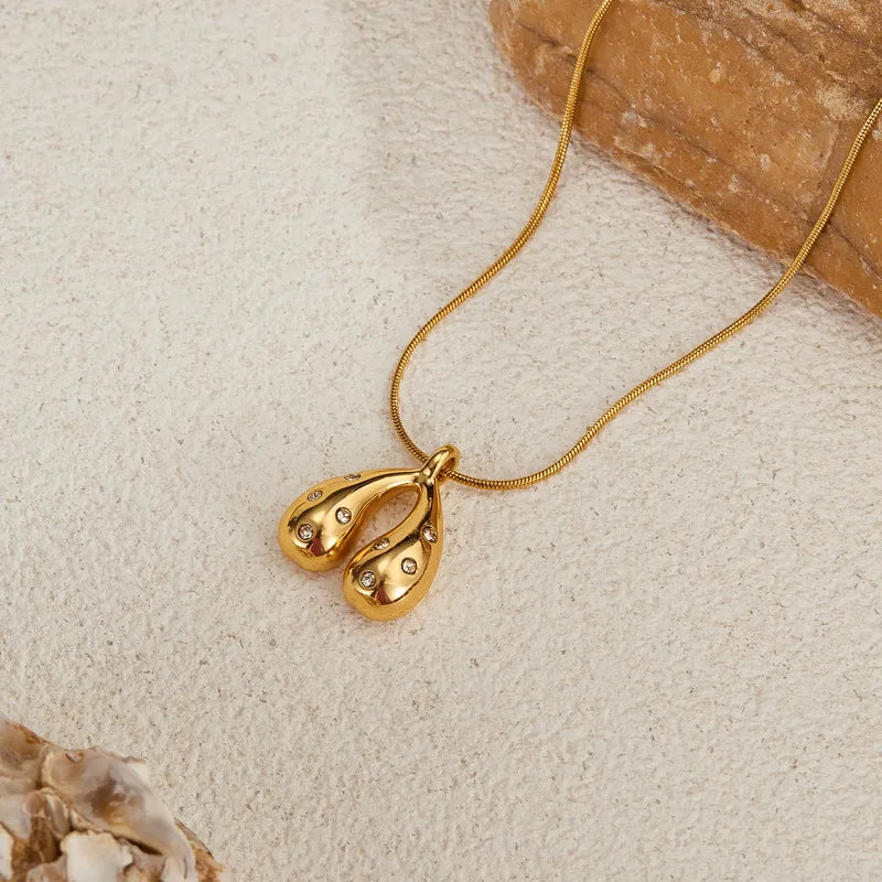 Wholesale Jewelry Simple Style Commute IG Style Geometric Water Droplets 304 Stainless Steel Zircon Inlay Pendant Necklace