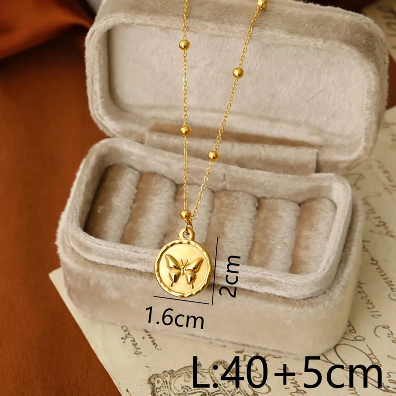 Wholesale Jewelry Simple Style Commute Rose Butterfly Shell 304 Stainless Steel Zircon Inlay Pendant Necklace