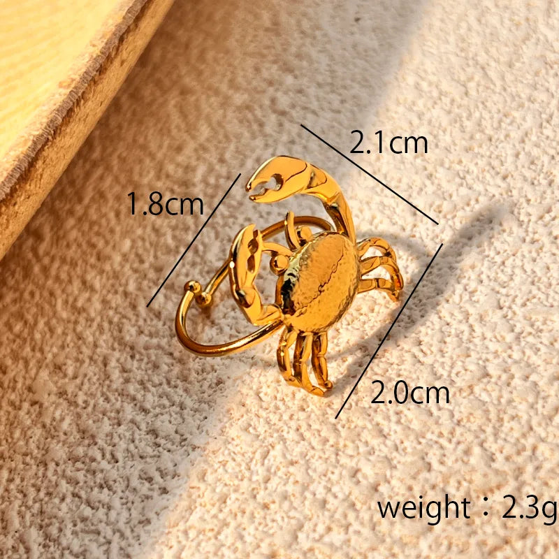 Wholesale Jewelry Simple Style Crab 304 Stainless Steel 18K Gold Plated Plating Open Rings