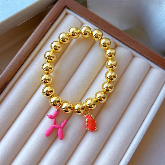 Wholesale Jewelry Simple Style Dog Fruit Mango Copper 18K Gold Plated Beaded Polishing Plating Bracelets Beaded Chain