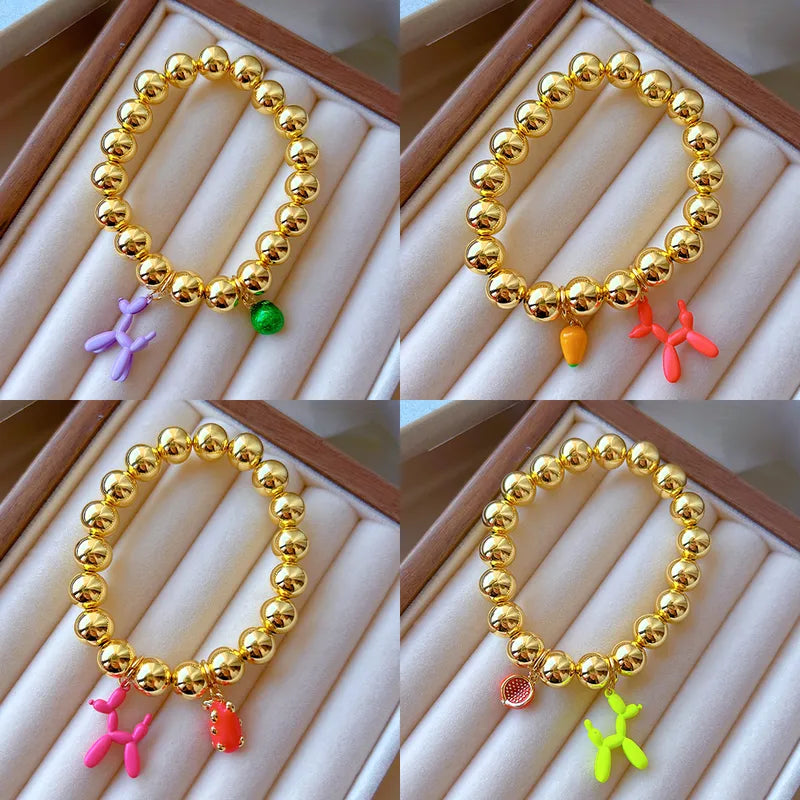 Wholesale Jewelry Simple Style Dog Fruit Mango Copper 18K Gold Plated Beaded Polishing Plating Bracelets Beaded Chain