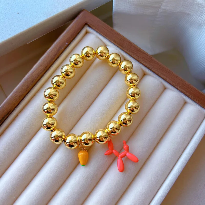 Wholesale Jewelry Simple Style Dog Fruit Mango Copper 18K Gold Plated Beaded Polishing Plating Bracelets Beaded Chain