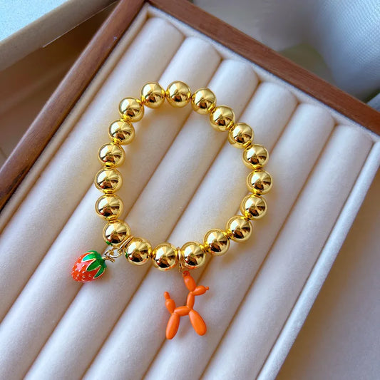 Wholesale Jewelry Simple Style Dog Fruit Mango Copper 18K Gold Plated Beaded Polishing Plating Bracelets Beaded Chain