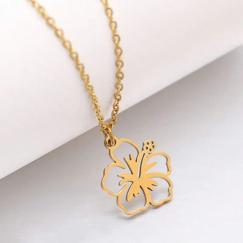 Wholesale Jewelry Simple Style Flower 304 Stainless Steel Pendant Necklace