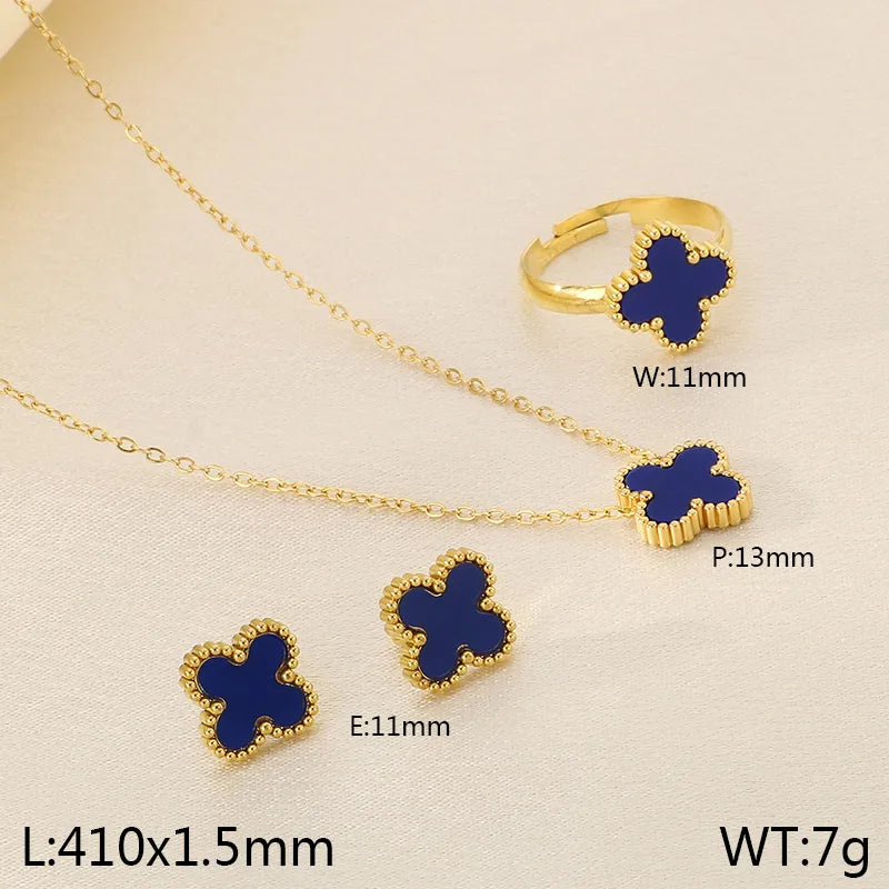 Wholesale Jewelry Simple Style Four Leaf Clover 304 Stainless Steel 18K Gold Plated Jewelry Set