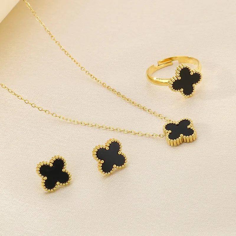 Wholesale Jewelry Simple Style Four Leaf Clover 304 Stainless Steel 18K Gold Plated Jewelry Set