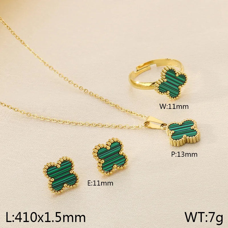 Wholesale Jewelry Simple Style Four Leaf Clover 304 Stainless Steel 18K Gold Plated Jewelry Set