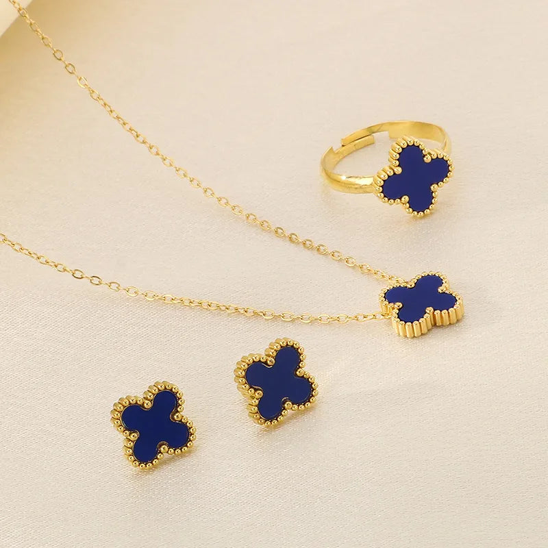 Wholesale Jewelry Simple Style Four Leaf Clover 304 Stainless Steel 18K Gold Plated Jewelry Set