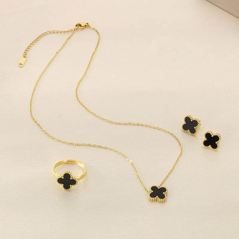 Wholesale Jewelry Simple Style Four Leaf Clover 304 Stainless Steel 18K Gold Plated Jewelry Set