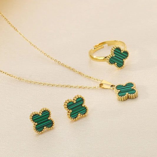 Wholesale Jewelry Simple Style Four Leaf Clover 304 Stainless Steel 18K Gold Plated Jewelry Set