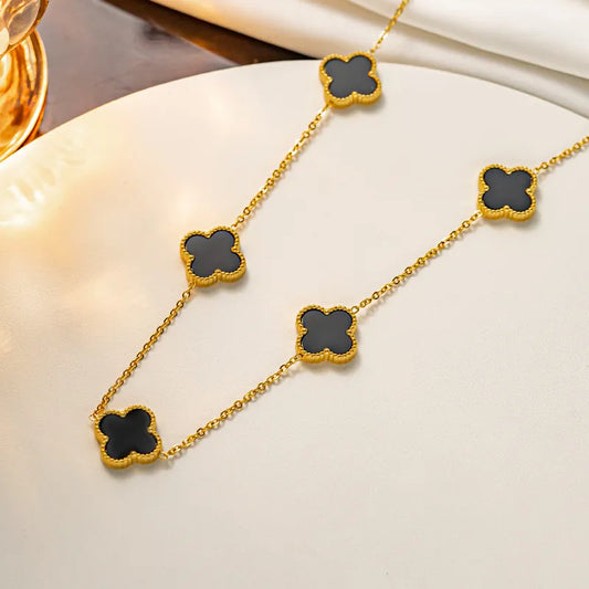 Wholesale Jewelry Simple Style Four Leaf Clover Titanium Steel Shell 18K Gold Plated Inlay Necklace