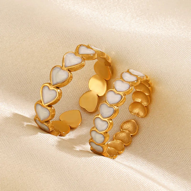 Wholesale Jewelry Simple Style Heart Shape 304 Stainless Steel 18K Gold Plated Enamel Open Rings