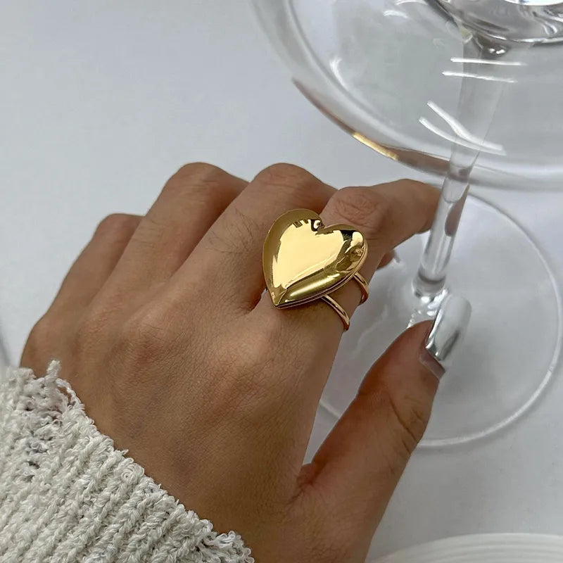 Wholesale Jewelry Simple Style Heart Shape 304 Stainless Steel 18K Gold Plated Plating Open Rings