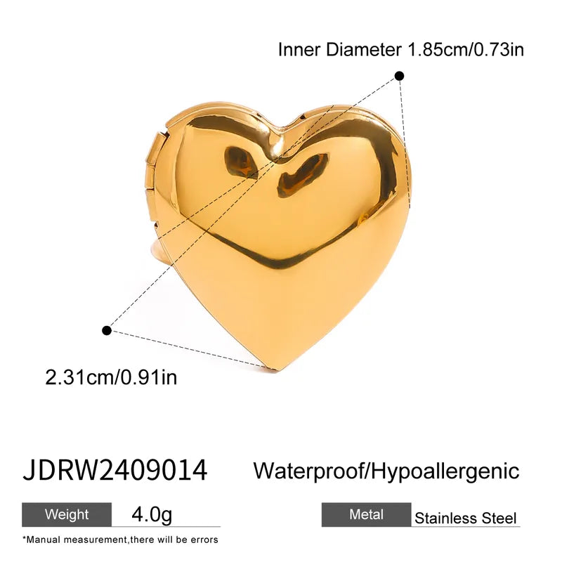 Wholesale Jewelry Simple Style Heart Shape 304 Stainless Steel 18K Gold Plated Plating Open Rings