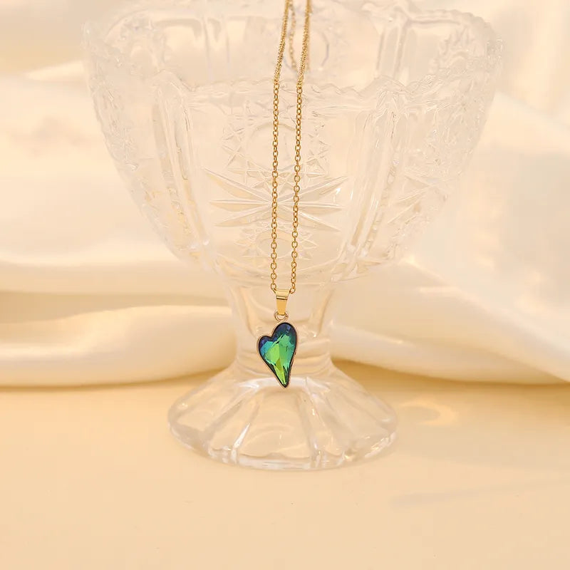 Wholesale Jewelry Simple Style Heart Shape 304 Stainless Steel Glass 18K Gold Plated Plating Inlay Pendant Necklace