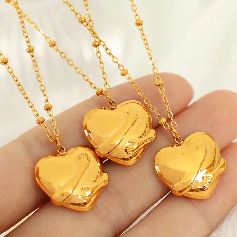 Wholesale Jewelry Simple Style Heart Shape Titanium Steel 18K Gold Plated Plating Pendant Necklace