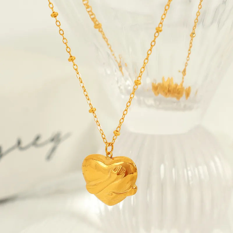 Wholesale Jewelry Simple Style Heart Shape Titanium Steel 18K Gold Plated Plating Pendant Necklace