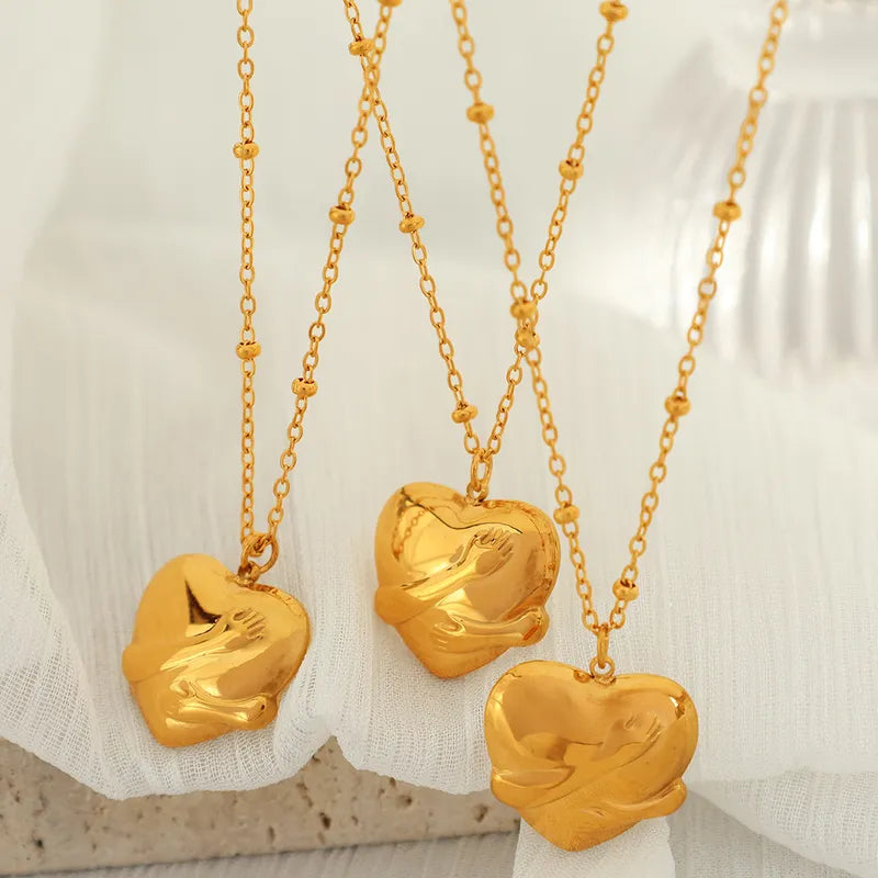 Wholesale Jewelry Simple Style Heart Shape Titanium Steel 18K Gold Plated Plating Pendant Necklace