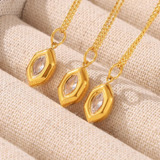 Wholesale Jewelry Simple Style Korean Style Hexagon 304 Stainless Steel 18K Gold Plated Plating Pendant Necklace Necklace