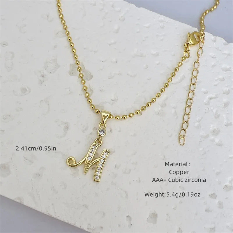 Wholesale Jewelry Simple Style Letter Copper Zircon 18K Gold Plated Inlay Pendant Necklace