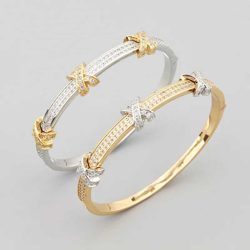 Wholesale Jewelry Simple Style Letter Copper Zircon Plating Inlay Bangle