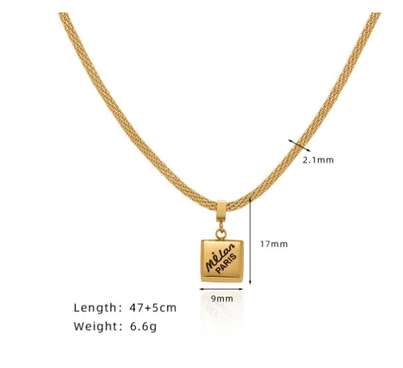 Wholesale Jewelry Simple Style Letter Square 304 Stainless Steel 18K Gold Plated Plating Pendant Necklace