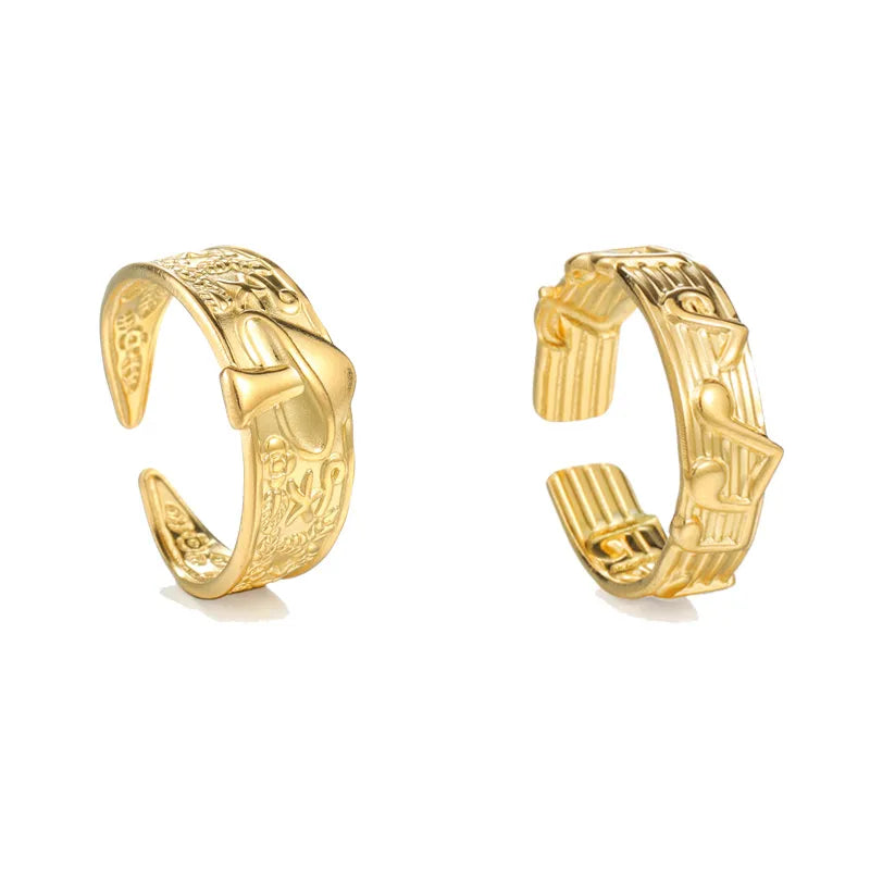 Wholesale Jewelry Simple Style Mushroom Notes 304 Stainless Steel 18K Gold Plated Open Rings