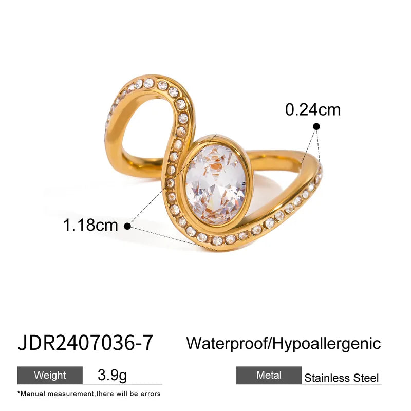 Wholesale Jewelry Simple Style Oval 304 Stainless Steel Rhinestones Rhinestones Plating Inlay Rings