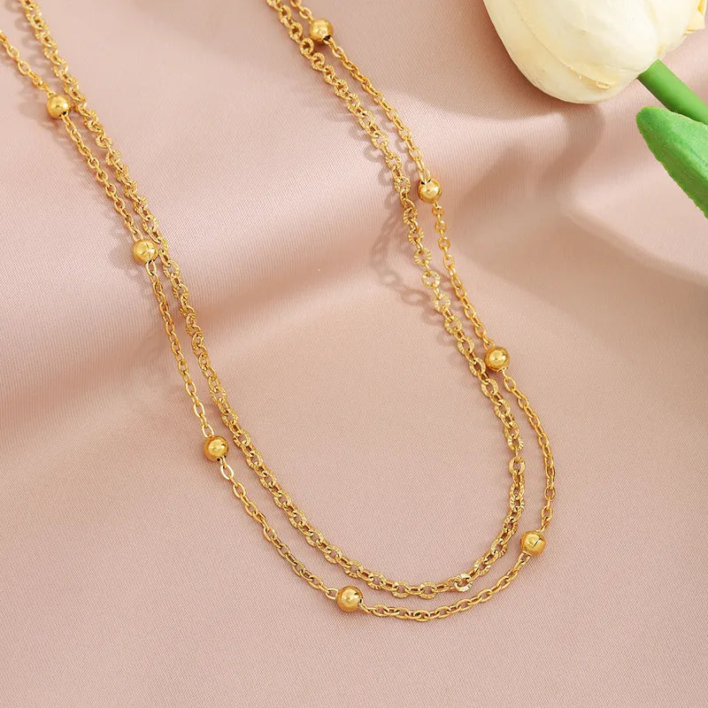 Wholesale Jewelry Simple Style Shiny Geometric 304 Stainless Steel 18K Gold Plated Double Layer Necklaces