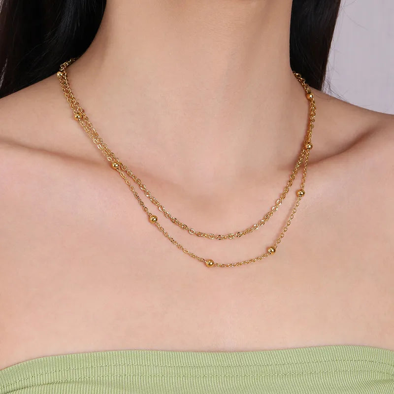 Wholesale Jewelry Simple Style Shiny Geometric 304 Stainless Steel 18K Gold Plated Double Layer Necklaces