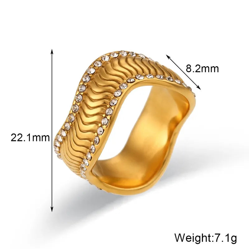 Wholesale Jewelry Simple Style Solid Color 304 Stainless Steel Pearl Zircon 18K Gold Plated Plating Inlay Rings