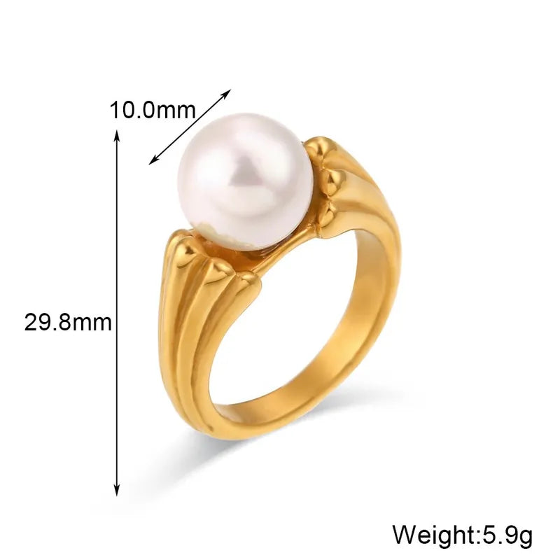 Wholesale Jewelry Simple Style Solid Color 304 Stainless Steel Pearl Zircon 18K Gold Plated Plating Inlay Rings