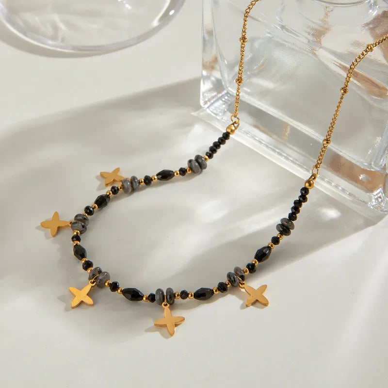 Wholesale Jewelry Simple Style Star 304 Stainless Steel Natural Stone Crystal 18K Gold Plated Plating Inlay Pendant Necklace