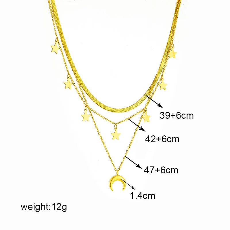 Wholesale Jewelry Simple Style Star Moon Titanium Steel Chain Pendant Necklace