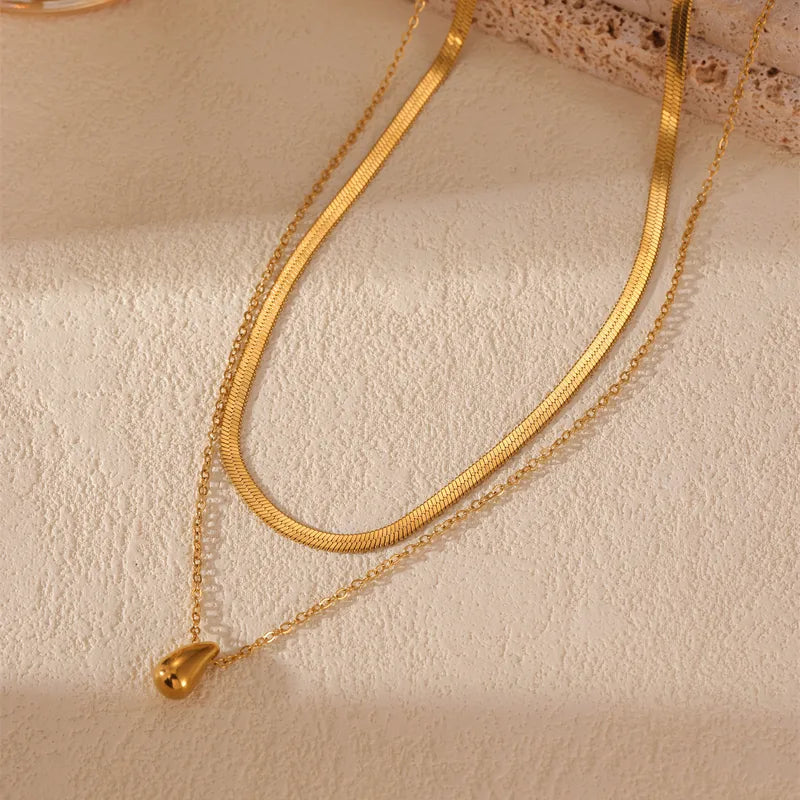 Wholesale Jewelry Simple Style Water Droplets 304 Stainless Steel 18K Gold Plated Necklace Cable Chain Snake Chain